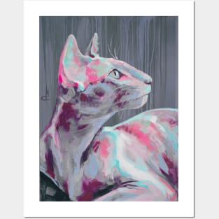 Conceptual abstract painting of a cat muzzle. Posters and Art